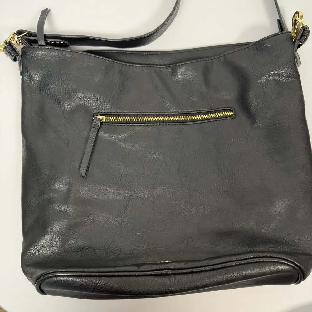Steve Madden Black Faux Leather Hobo Shoulder Bag with Gold-Tone Hardware